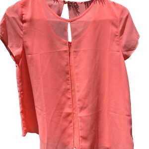 Sheer Peach Chiffon Blouse with Attached Tank. Short Sleeve, NWT